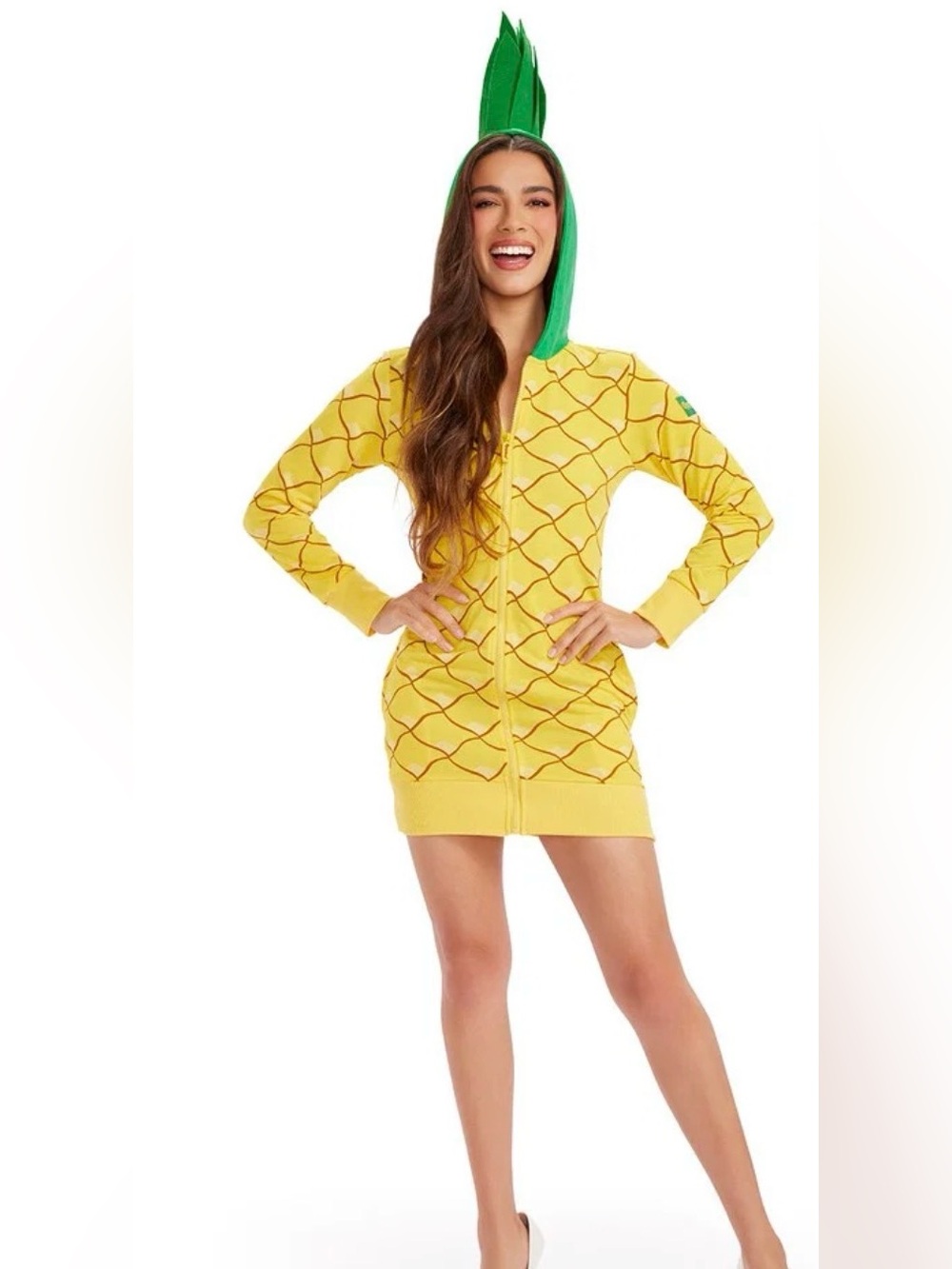 NWT Tipsy Elves Women’s Yellow Green Pineapple Sexy Dress with Hoodie - Size XL